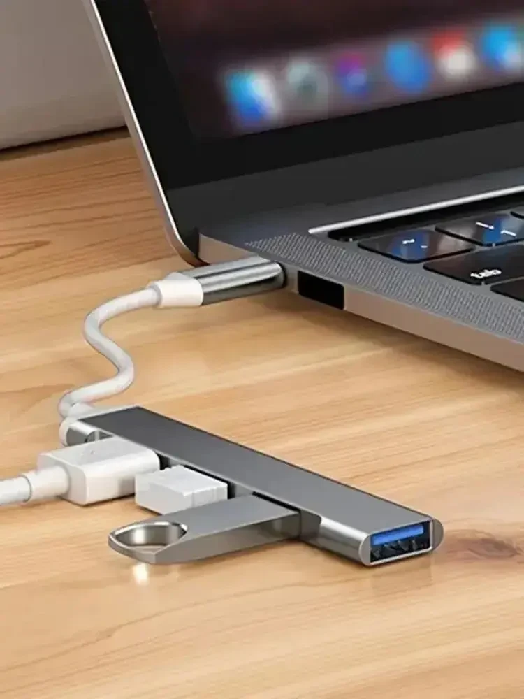 USB хаб 4 в 1 металевий USB 3.0 (вхід USB вихід 4 USB), компактний розгалужувач для ноутбука, ПК, Сірий