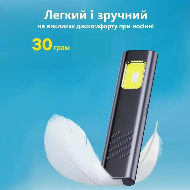 Міні ліхтар з кліпсою Security Flashing Work Light Type-C, вбудований акумулятор, багатофункціональний EDC ліхтар для риболовлі,