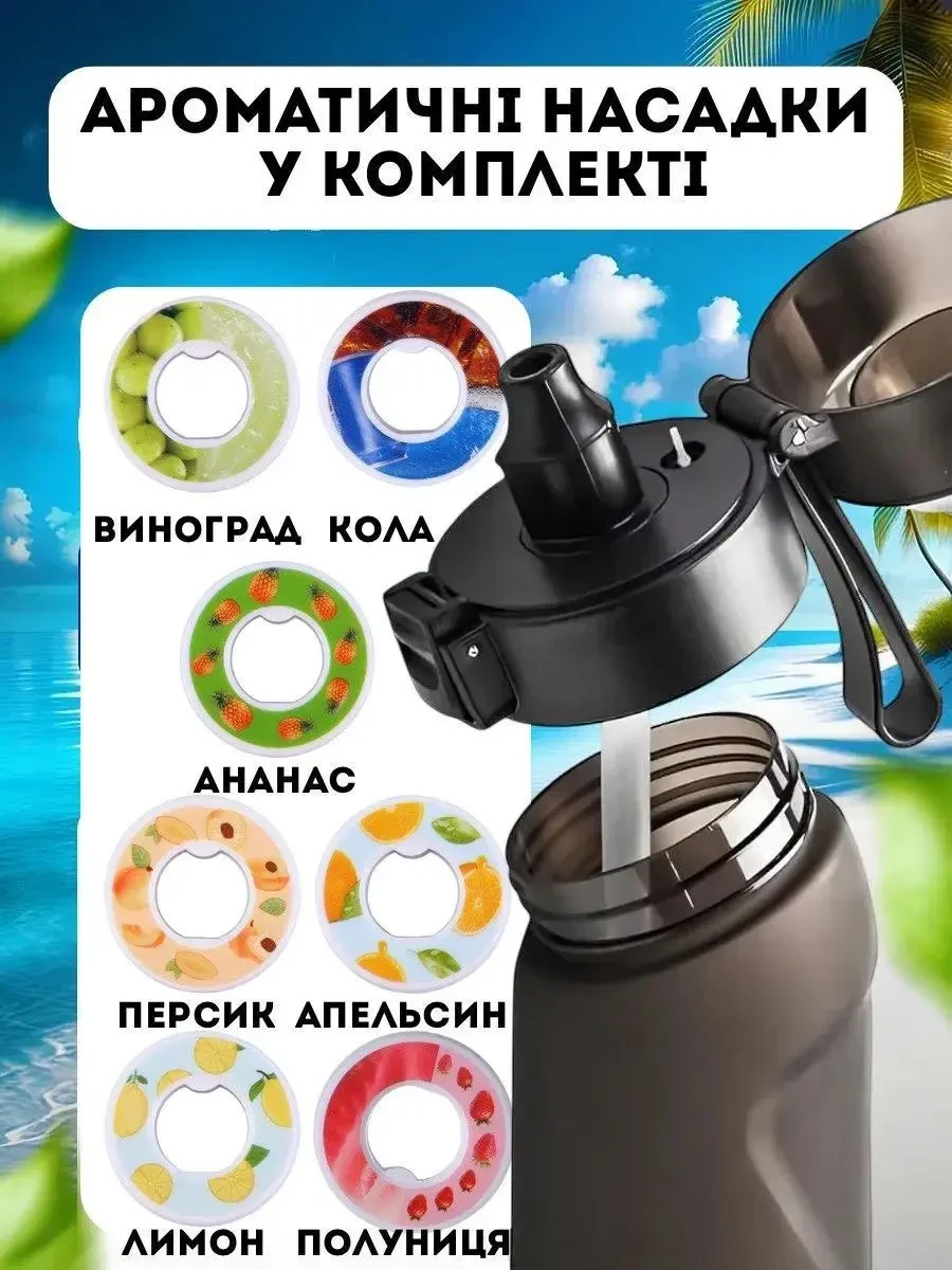 Спортивна пляшка 650 мл, яка змінює смак води, 7 капсул-смаків в комплекті, Чорна