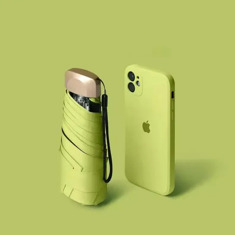 Міні-парасоля Pocket Rain Umbrella у чохлі, складана, з УФ-захистом, для сонця та дощу, легка, водонепроникна, Зелений