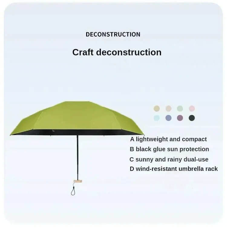 Міні-парасоля Pocket Rain Umbrella у чохлі, складана, з УФ-захистом, для сонця та дощу, легка, водонепроникна, Зелений