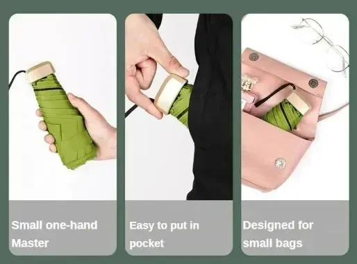 Міні-парасоля Pocket Rain Umbrella у чохлі, складана, з УФ-захистом, для сонця та дощу, легка, водонепроникна, Зелений