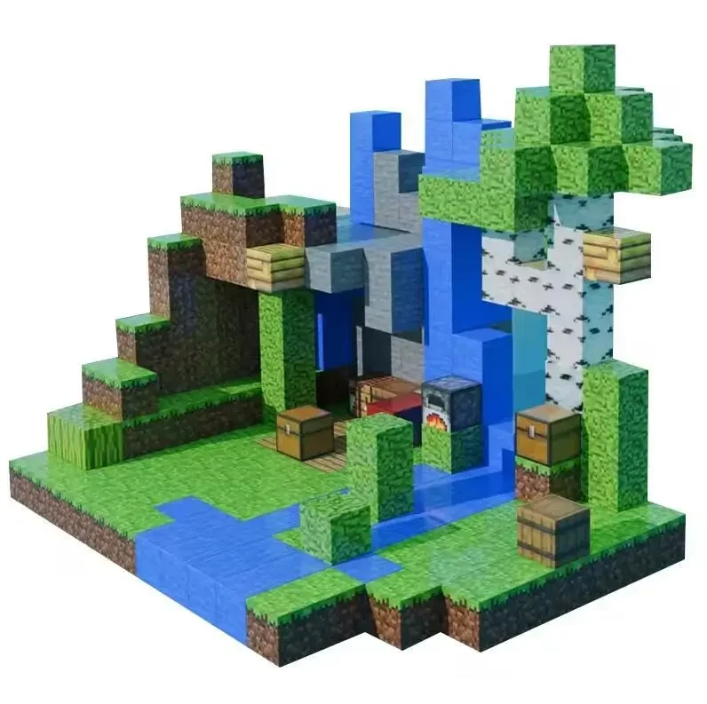 Магнітна основа для конструктора з блоків Minecraft 4 на 4 блоки з водою