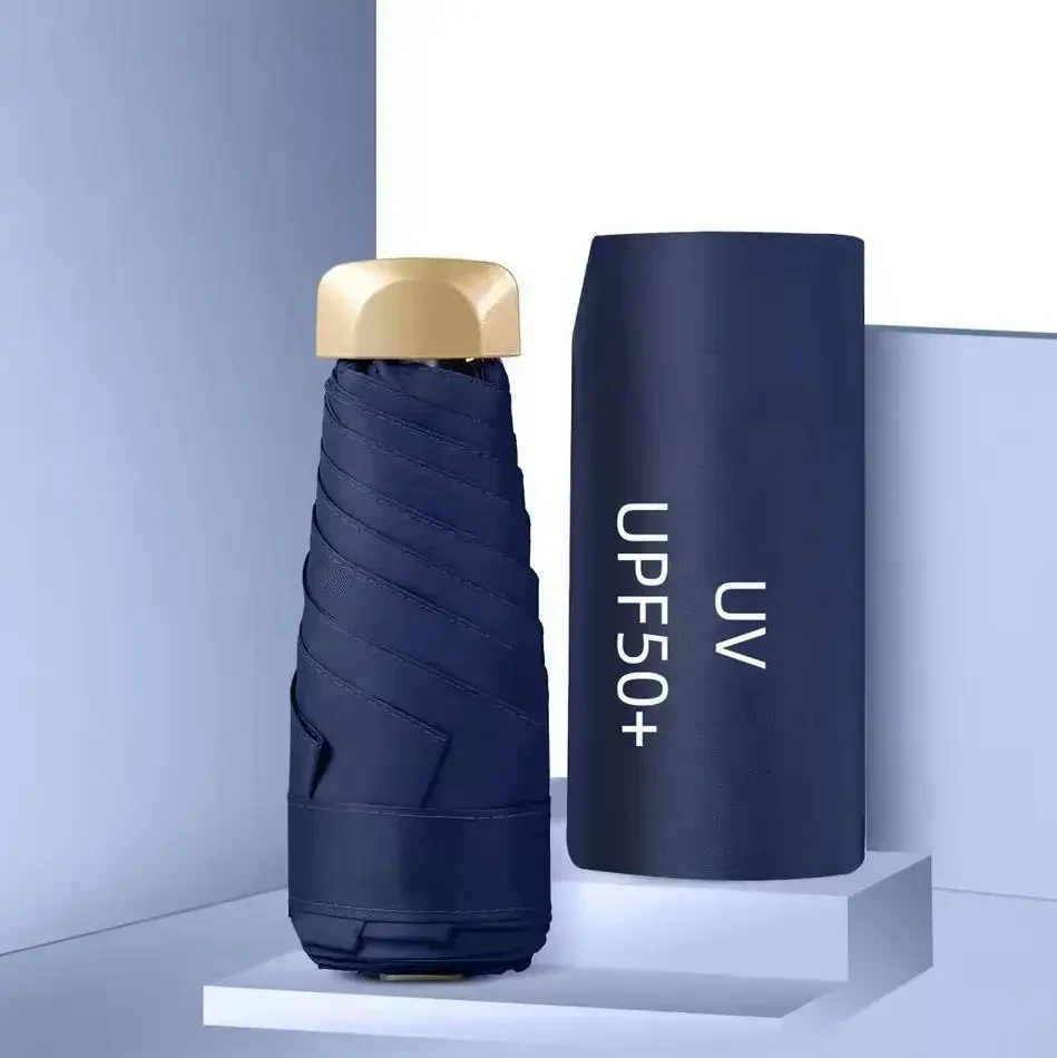 Міні-парасоля Pocket Rain Umbrella у чохлі, складана, з УФ-захистом, для сонця та дощу, легка, водонепроникна, Синій