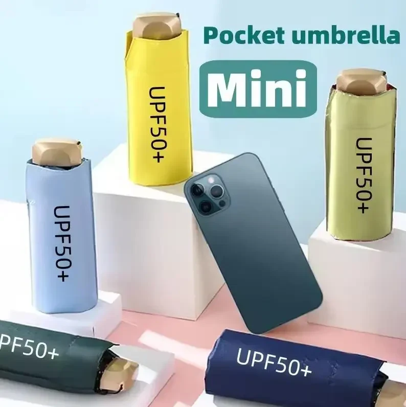 Міні-парасоля Pocket Rain Umbrella у чохлі, складана, з УФ-захистом, для сонця та дощу, легка, водонепроникна, Темно-зелений