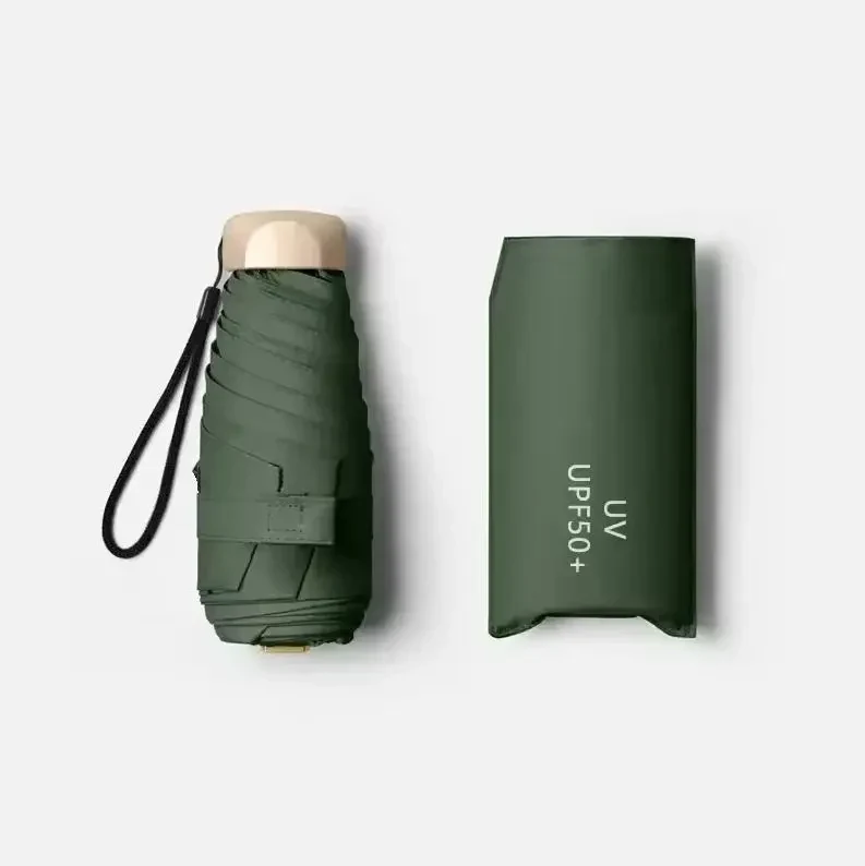 Міні-парасоля Pocket Rain Umbrella у чохлі, складана, з УФ-захистом, для сонця та дощу, легка, водонепроникна, Темно-зелений