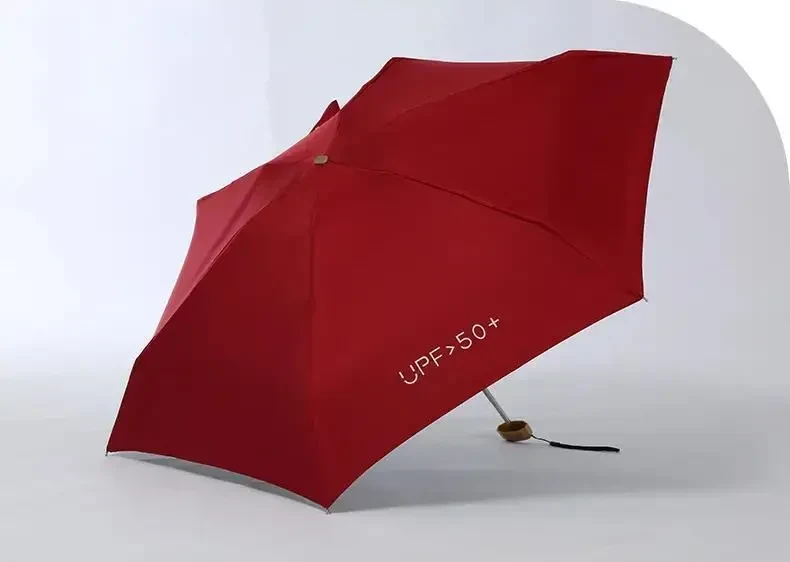 Міні-парасоля Pocket Rain Umbrella у чохлі, складана, з УФ-захистом, для сонця та дощу, легка, водонепроникна, Темно-червона