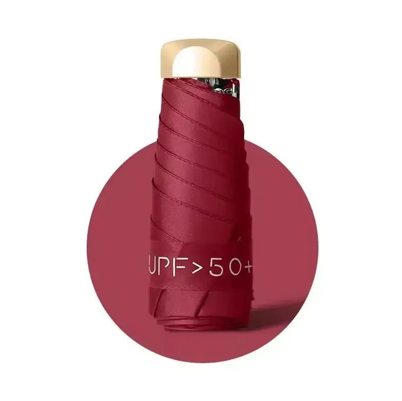 Міні-парасоля Pocket Rain Umbrella у чохлі, складана, з УФ-захистом, для сонця та дощу, легка, водонепроникна, Темно-червона