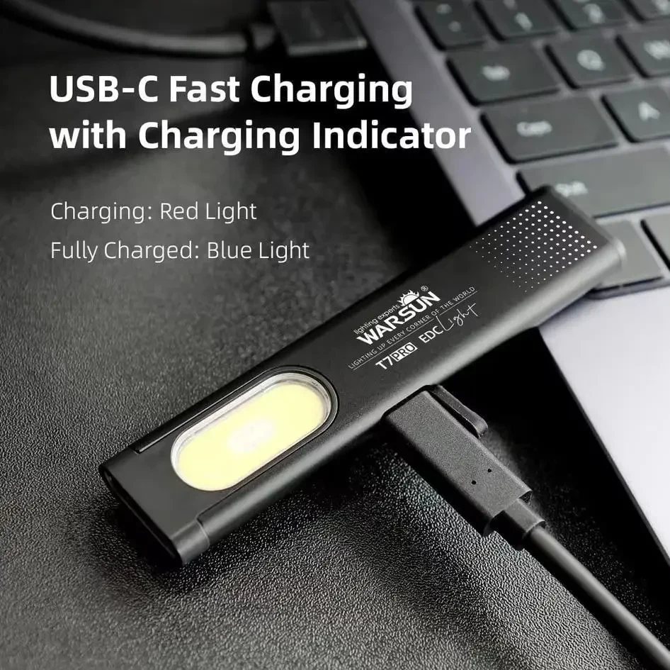 Акумуляторний Міні Ліхтарик Warsun T7 PRO LED в ультратонкому металевому корпусі з USB-C, Магнітом і Потужністю 600Lm (УЦІНКА)