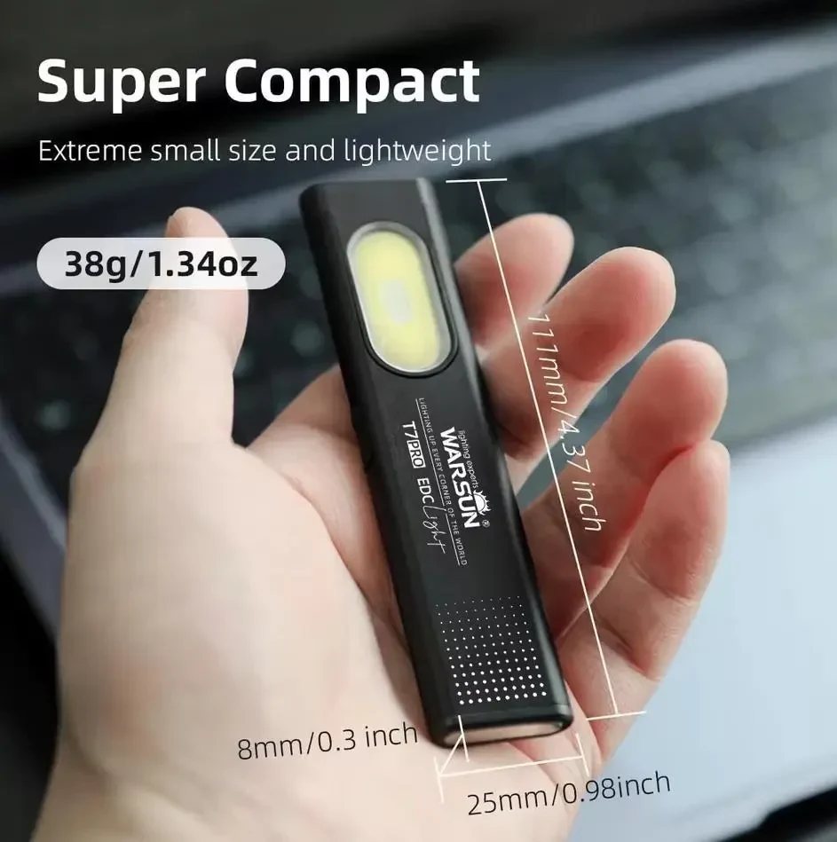 Акумуляторний Міні Ліхтарик Warsun T7 PRO LED в металевому корпусі з USB-C, Магнітом і Потужністю 600Lm, Чорний (УЦІНКА)