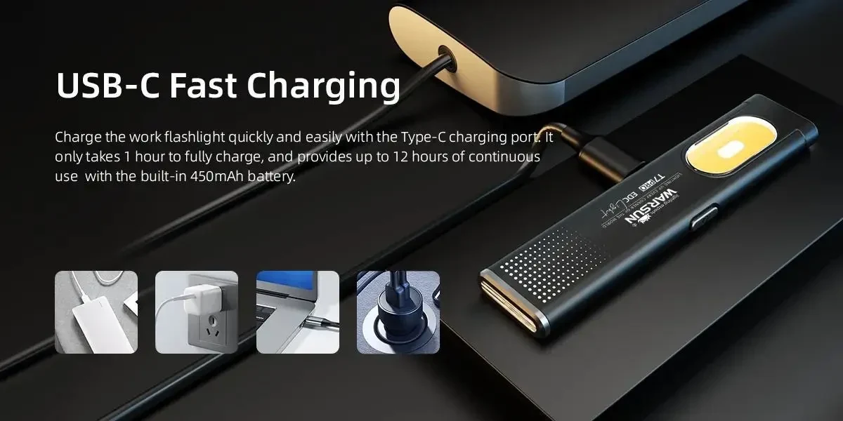 Акумуляторний Міні Ліхтарик Warsun T7 PRO LED в металевому корпусі з USB-C, Магнітом і Потужністю 600Lm, Чорний (УЦІНКА)