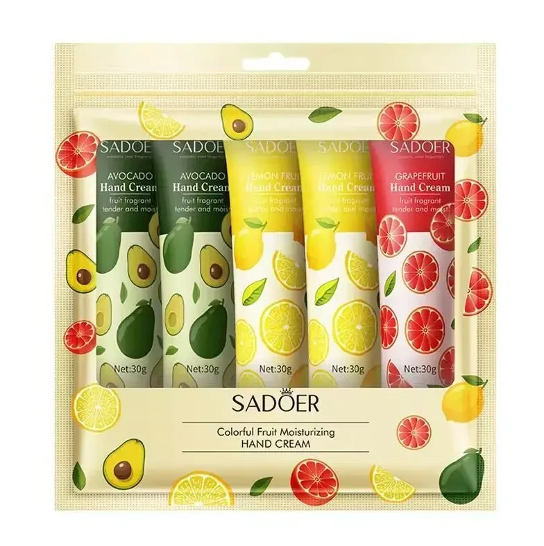 Набір зволожуючих кремів для рук SADOER Fruit Plant Fragrance (Авокадо, Лимон, Грейпфрут) — 5 шт в наборі
