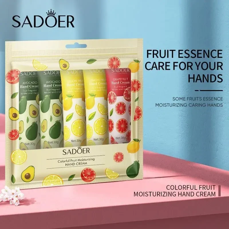 Набір зволожуючих кремів для рук SADOER Fruit Plant Fragrance (Авокадо, Лимон, Грейпфрут) — 5 шт в наборі