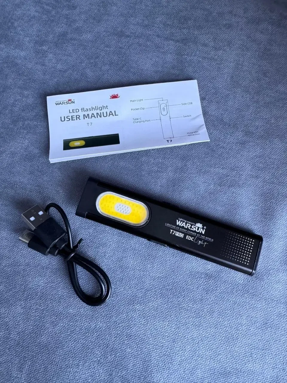 Акумуляторний Міні Ліхтарик Warsun T7 PRO LED в ультратонкому металевому корпусі з USB-C, Магнітом і Потужністю 600Lm (УЦІНКА)
