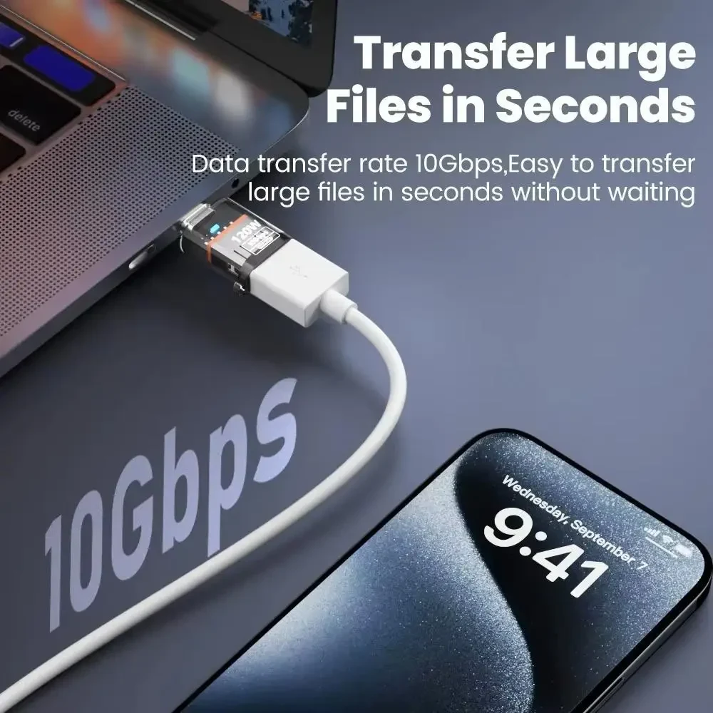 Адаптер USB 3.2 на Type-C OTG 10Gbps 120W для швидкої зарядки та передачі даних, Прозорий