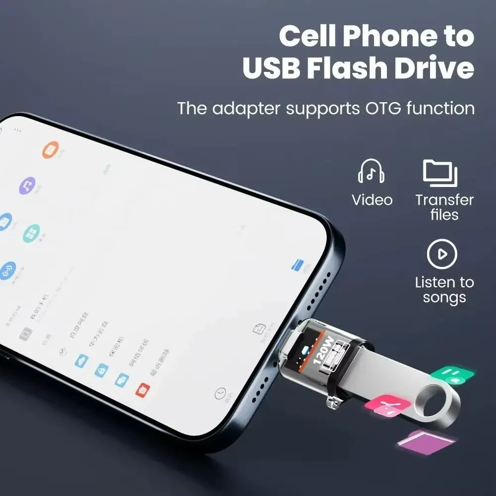 Адаптер USB 3.2 на Type-C OTG 10Gbps 120W для швидкої зарядки та передачі даних, Прозорий