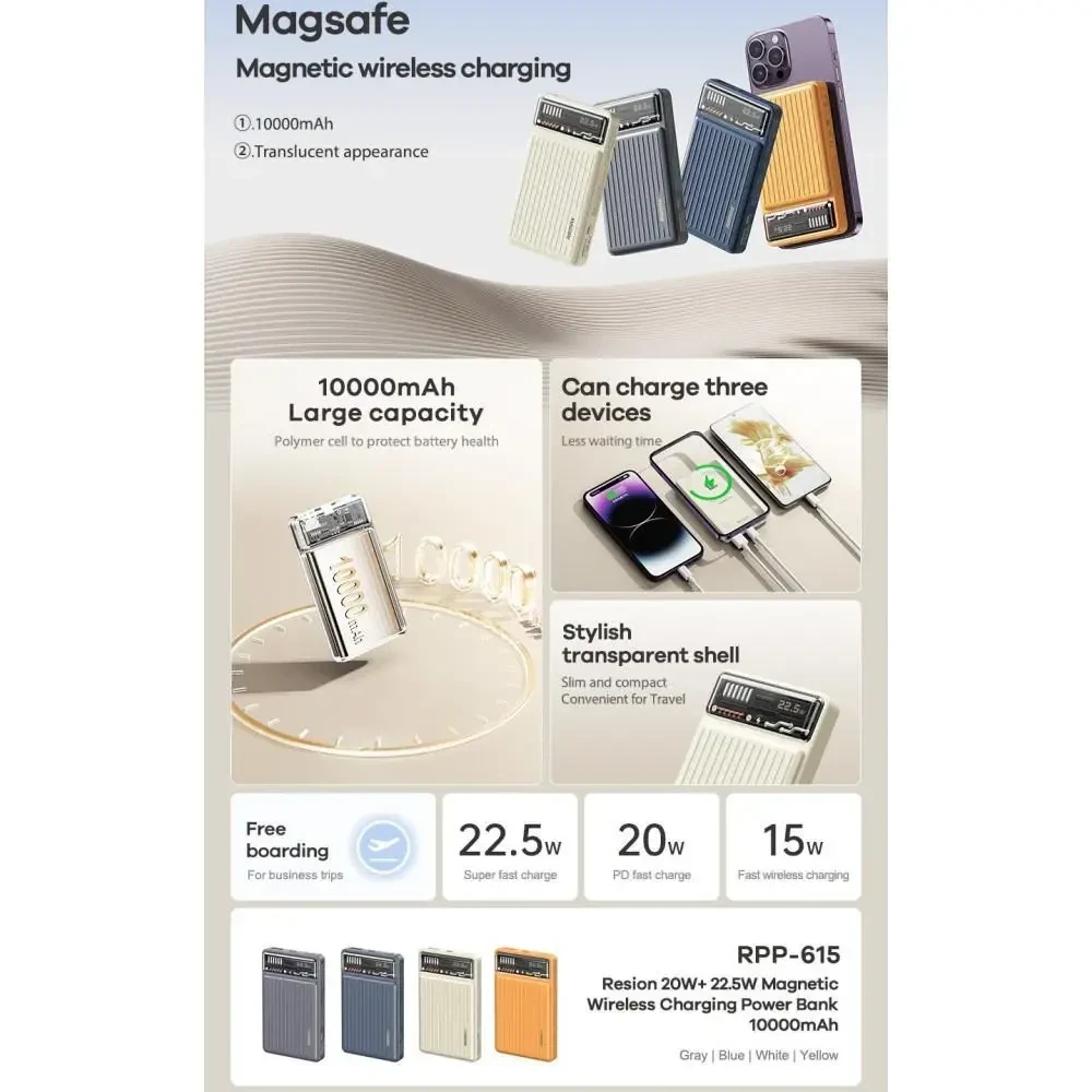 УМБ Power Bank REMAX RPP-615 PD20W+QC3.0(22.5W) 10000 mAh MagSafe Сірий