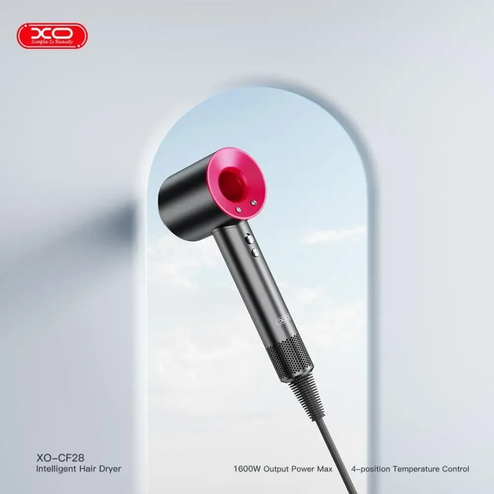 Фен для волосся з насадками XO CF28 1600W Чорно-рожевий (гаряче та холодне повітря)