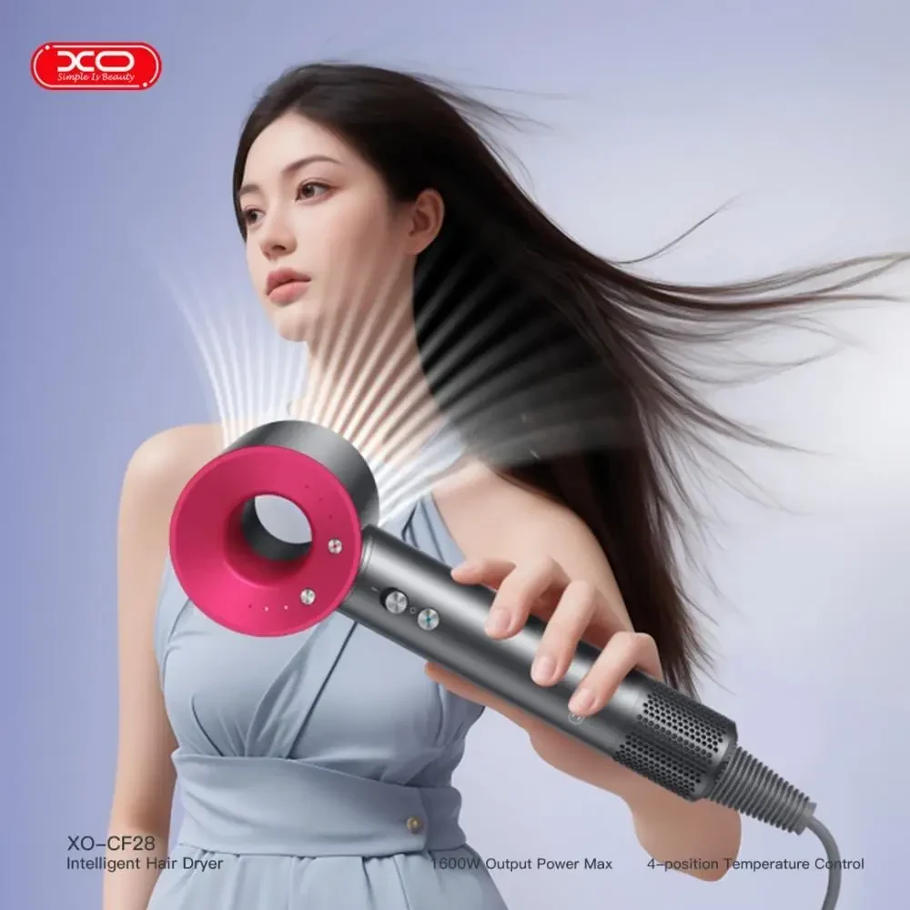 Фен для волосся з насадками XO CF28 1600W Чорно-рожевий (гаряче та холодне повітря)