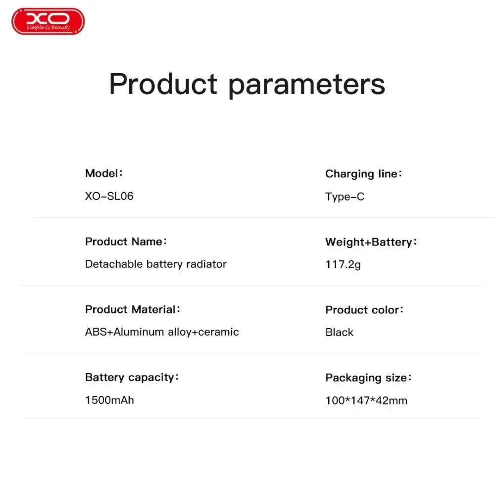 Охолоджувач для телефону XO SL06 1500mAh (дві швидкості з дисплеєм температури та акумулятором) Чорний