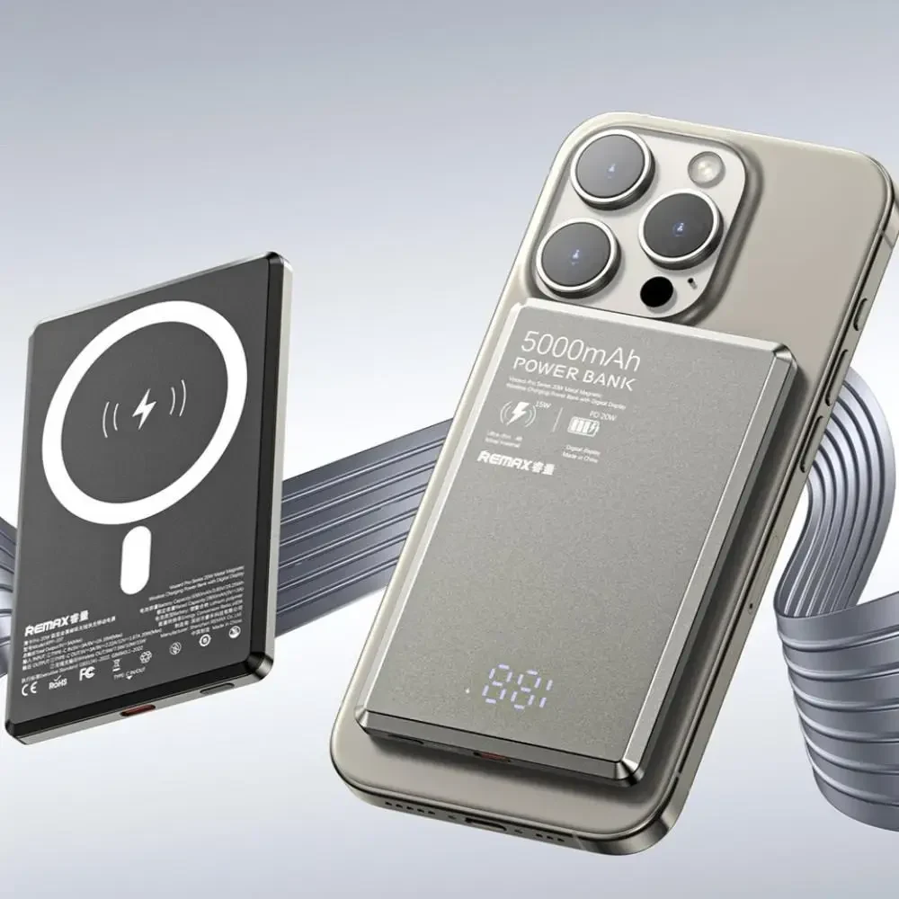 УМБ Power Bank Remax RPP-107 Vocard Pro Series Magnetic 5000mAh PD20W з бездротовою зарядкою Сірий
