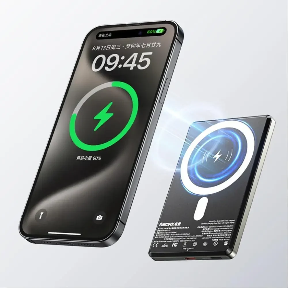 УМБ Power Bank Remax RPP-107 Vocard Pro Series Magnetic 5000mAh PD20W з бездротовою зарядкою Сірий