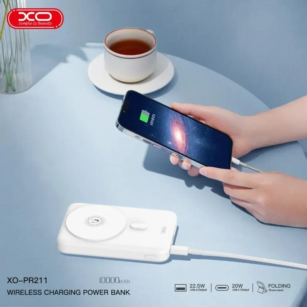 УМБ Power Bank XO PR211 10000mAh Magnetic MagSafe з бездротовою зарядкою 15W на підставці