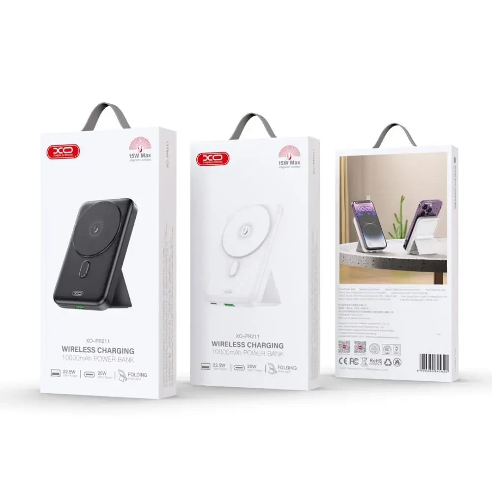 УМБ Power Bank XO PR211 10000mAh Magnetic MagSafe з бездротовою зарядкою 15W на підставці