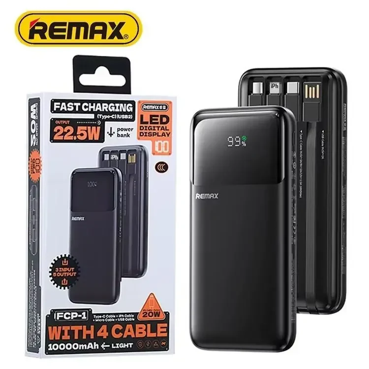 УМБ Power Bank Remax FCP-1 10000mAh PD20W+Q.C3.0 (with cable Type-C+Lightning+Micro+USB) Чорний