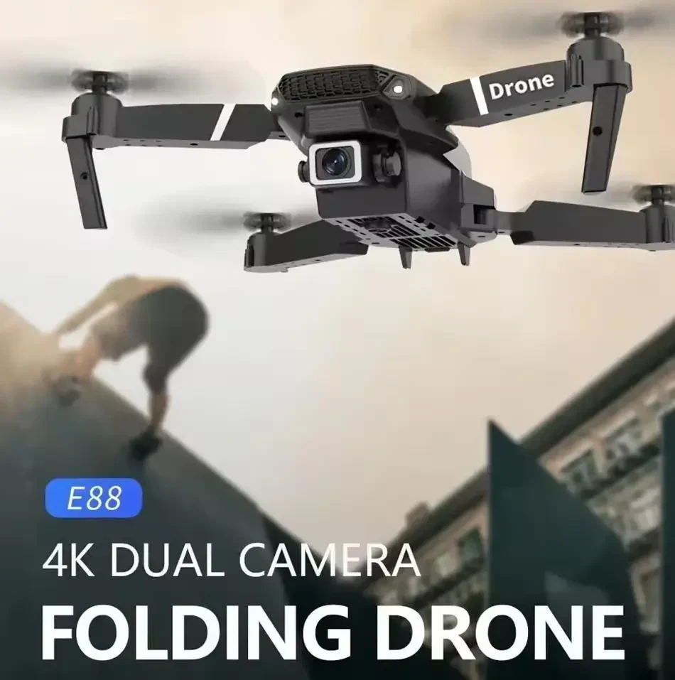Професійний Дрон E88 4K Wide Angle З HD Камерою Для Дітей — WiFi FPV, Утримання Висоти, Складаний RC Квадрокоптер + Чумка-чохол в
