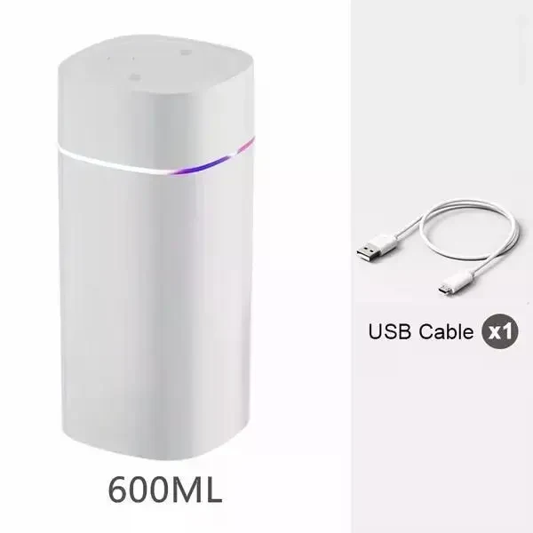 Зволожувач повітря з подвійним соплом USB | 800 мл/год потужний туман | Надтихий | Для авто та дому, Білий
