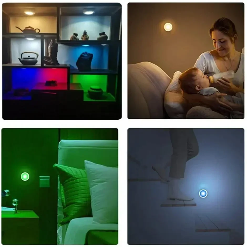 Бездротові RGB LED точкові світильники 6 штук набір + пульт, підсвічування для меблів — під шафи, гардероби, кухню, спальню, Білий