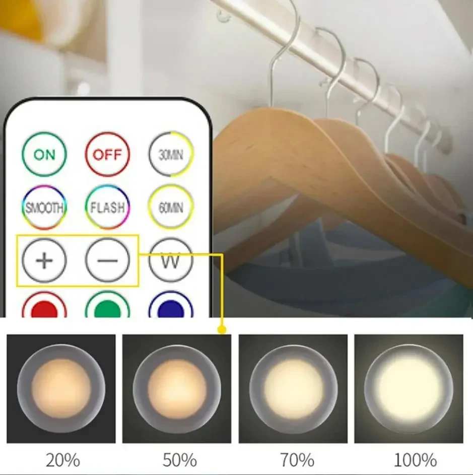 Бездротові RGB LED точкові світильники 3 штуки набір + пульт, підсвічування для меблів — під шафи, гардероби, кухню, спальню,
