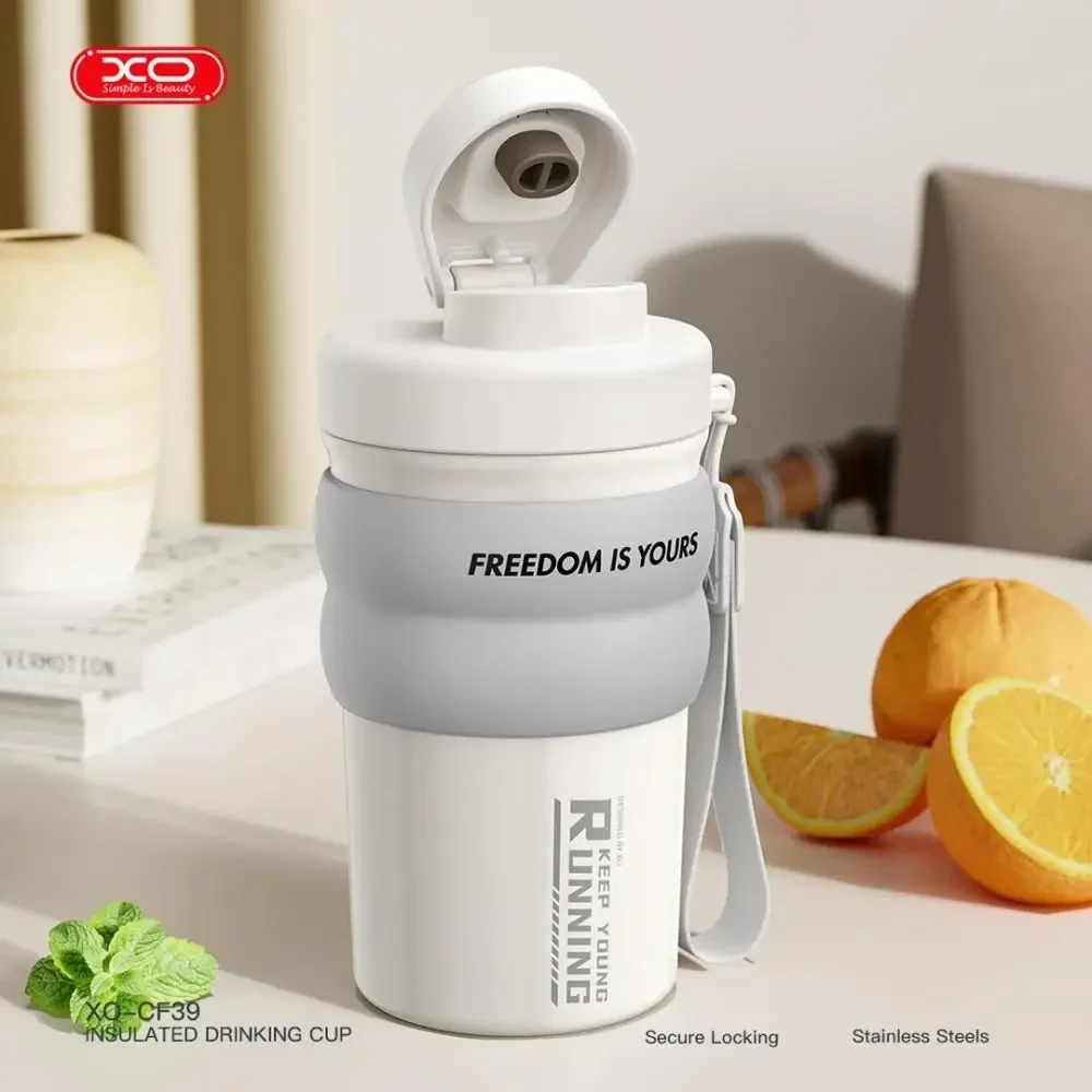 Термокружка (термос) XO CF39 500ml з ремінцем і кришкою для пиття, Білий