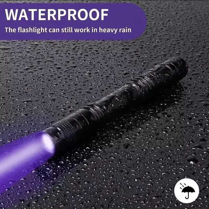 UV Металевий фонарик ліхтар 395nm Ультрафіолетовий з кліпсою для ручки — Портативний, на батарейках AAA