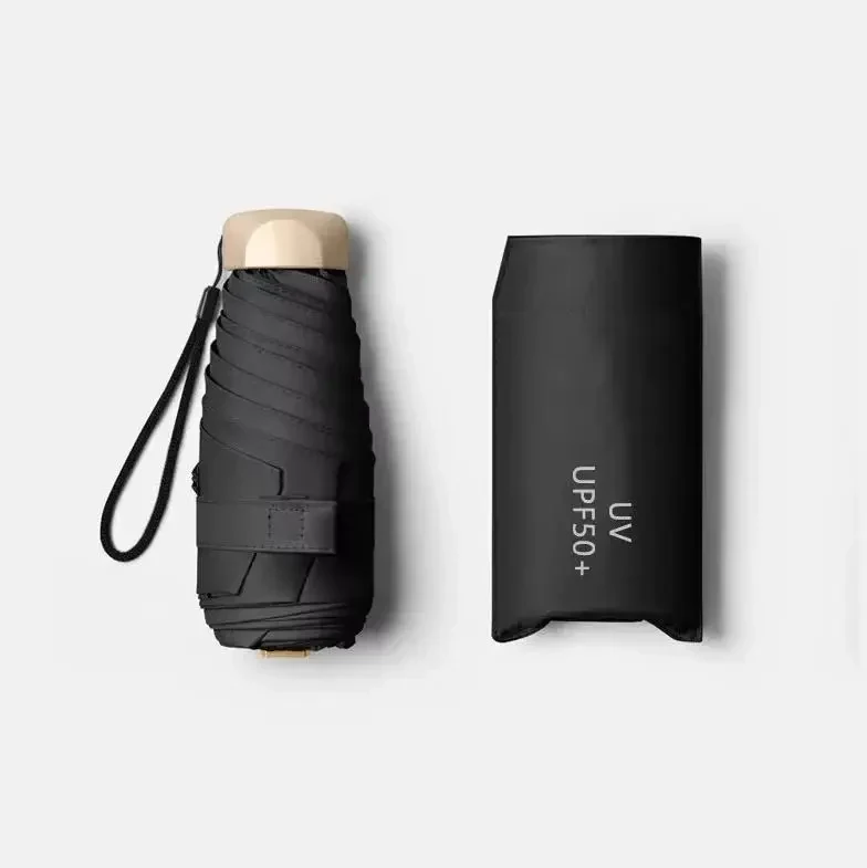 Міні-парасоля Pocket Rain Umbrella у чохлі, складана, з УФ-захистом, для сонця та дощу, легка, водонепроникна, Чорна