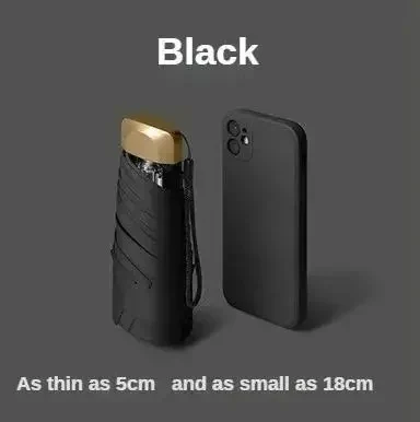 Міні-парасоля Pocket Rain Umbrella у чохлі, складана, з УФ-захистом, для сонця та дощу, легка, водонепроникна, Чорна