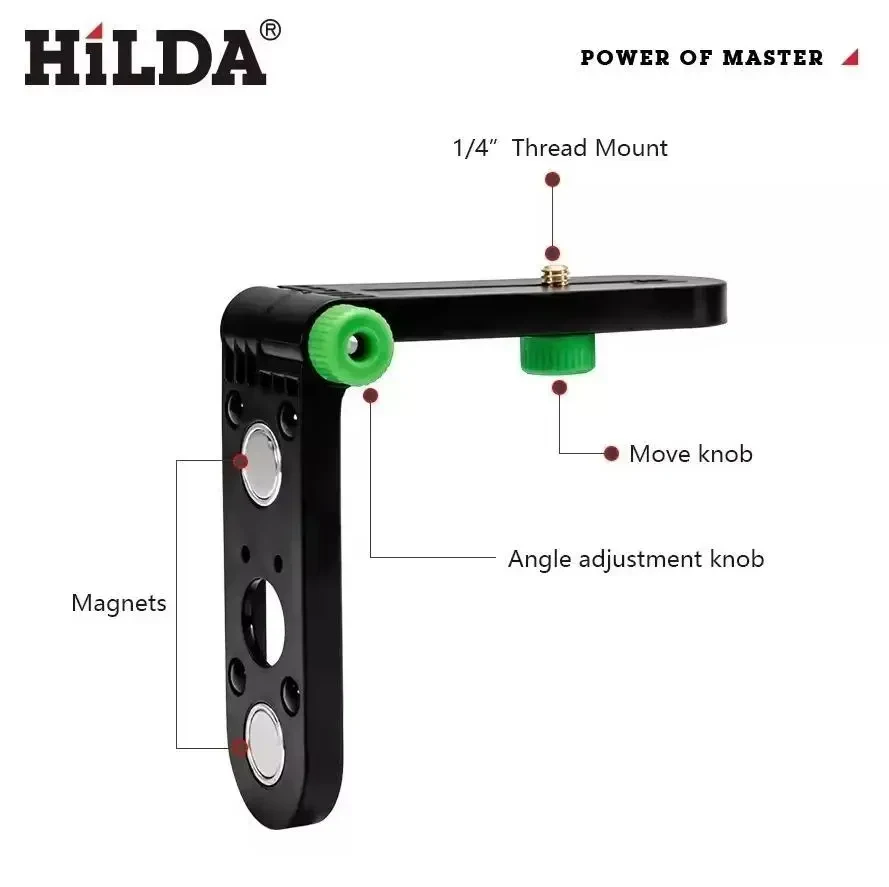 Кронштейн HILDA Mini для лазерного рівня, настінний, з регулюванням 180°, різьба 1/4", з потужним магнітом