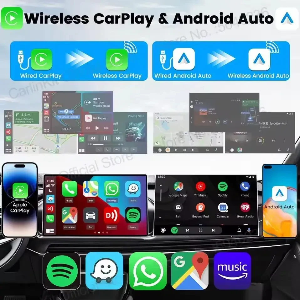 CarlinKit 5.0 Mini – ультракомпактний безпровідний адаптер для CarPlay та Android Auto, Plug & Play, WiFi/Bluetooth