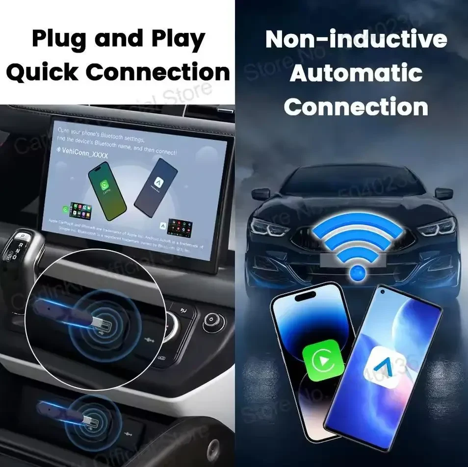 CarlinKit 5.0 Mini – ультракомпактний безпровідний адаптер для CarPlay та Android Auto, Plug & Play, WiFi/Bluetooth