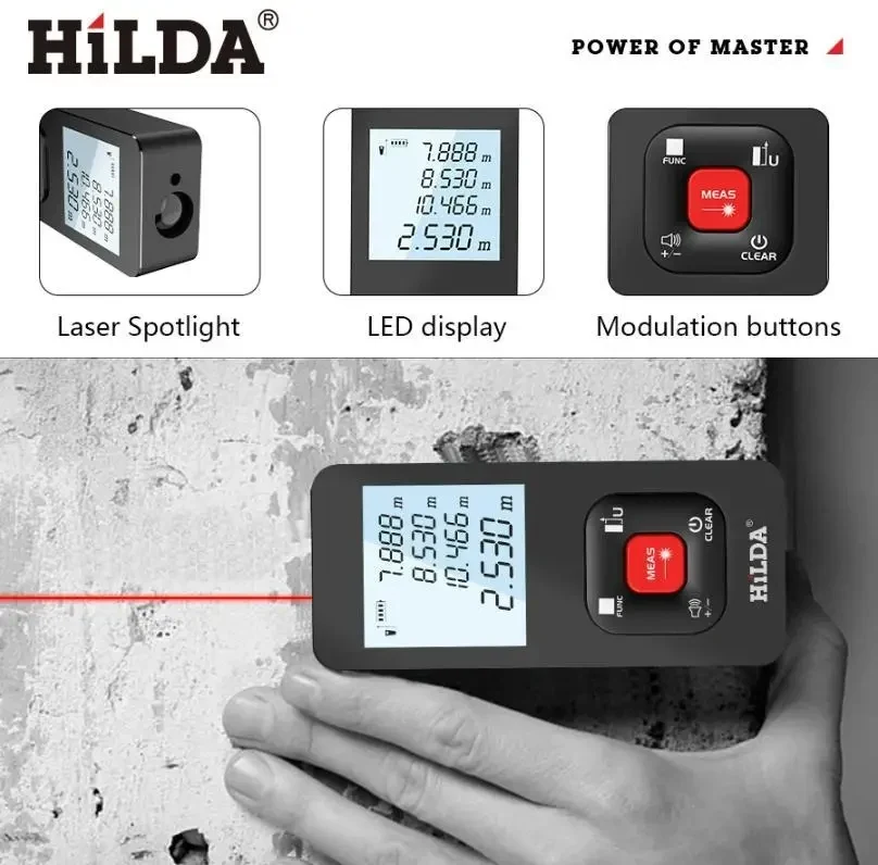 Професійний Лазерний Дальномір HILDA Laser Distance Meter 50M з вбудованим акумулятором (Type-C) Електронна Рулетка