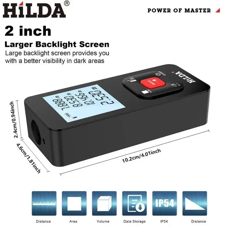 Професійний Лазерний Дальномір HILDA Laser Distance Meter 50M з вбудованим акумулятором (Type-C) Електронна Рулетка