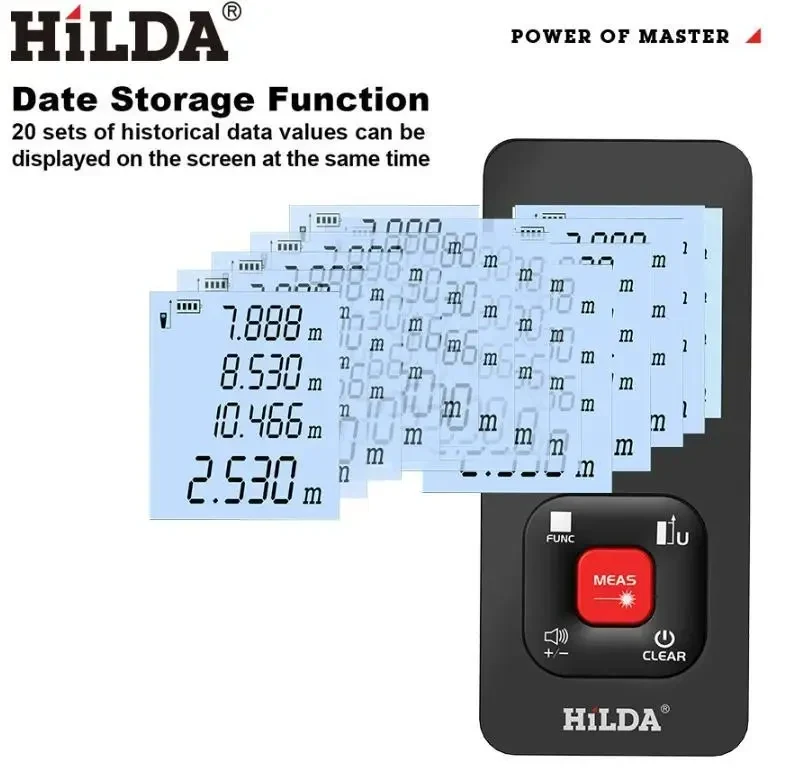 Професійний Лазерний Дальномір HILDA Laser Distance Meter 50M з вбудованим акумулятором (Type-C) Електронна Рулетка