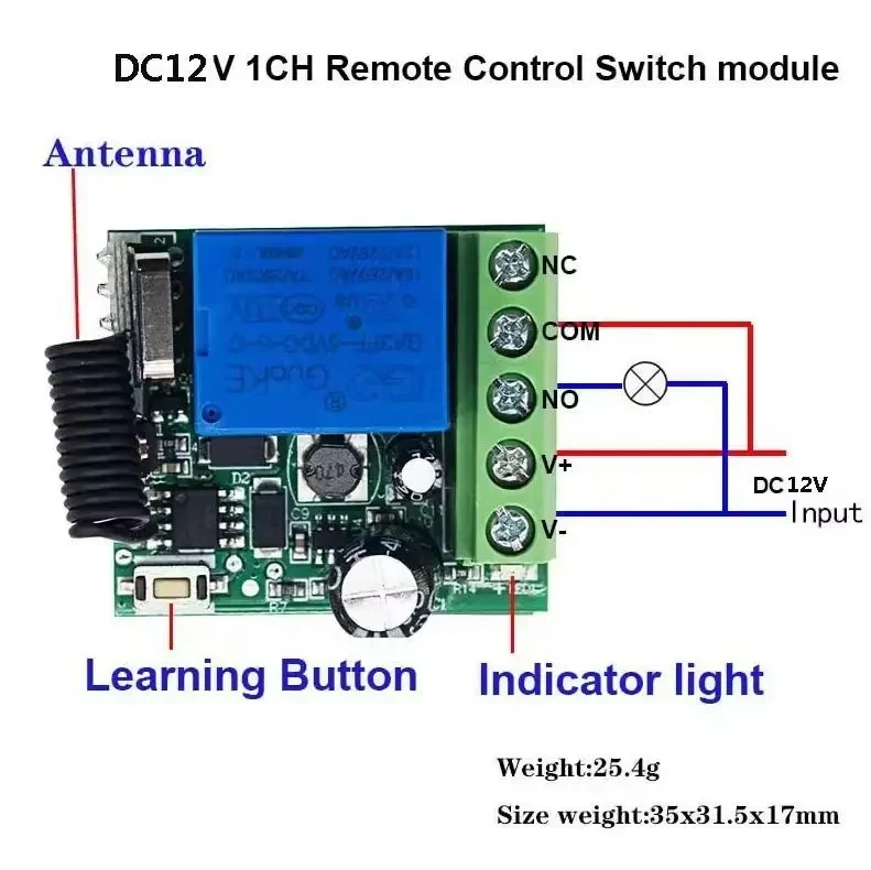 Бездротовий Перемикач Реле 433MHz DC 12V 10A RF Реле з 2 пультами в комлпекті