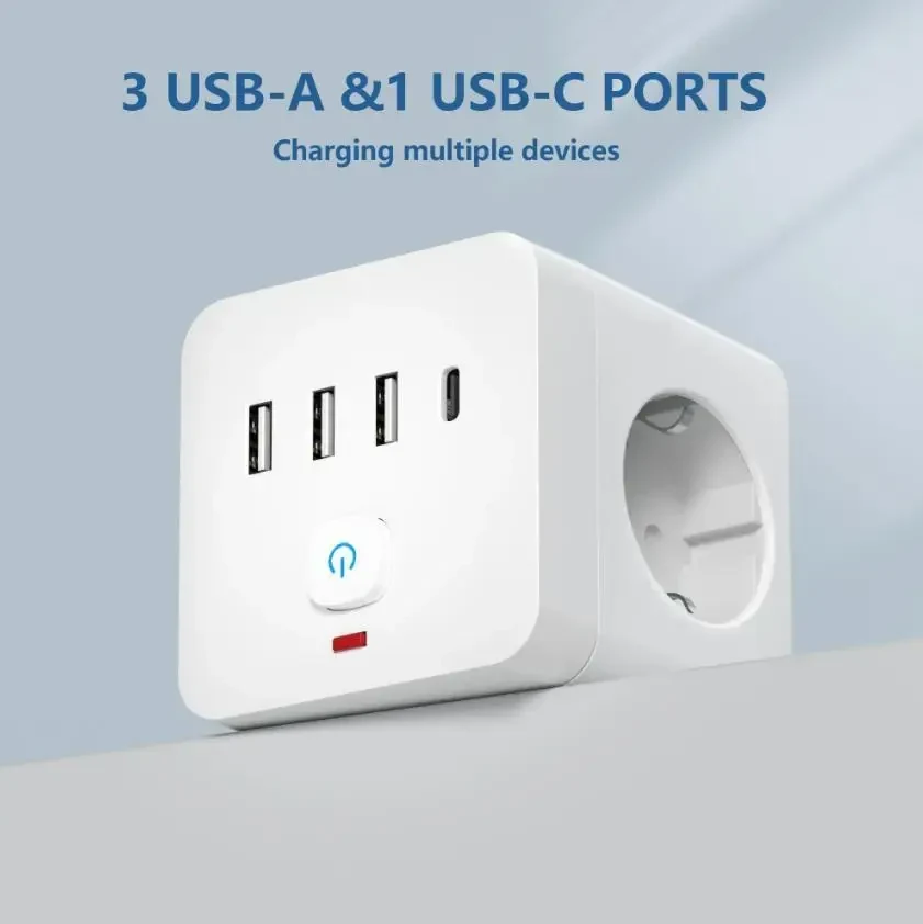 7-в-1 трійник із захистом від перенапруги – 3 розетки, 3 USB, 1 Type-C, настільна зарядна станція з захистом від перевантаження,