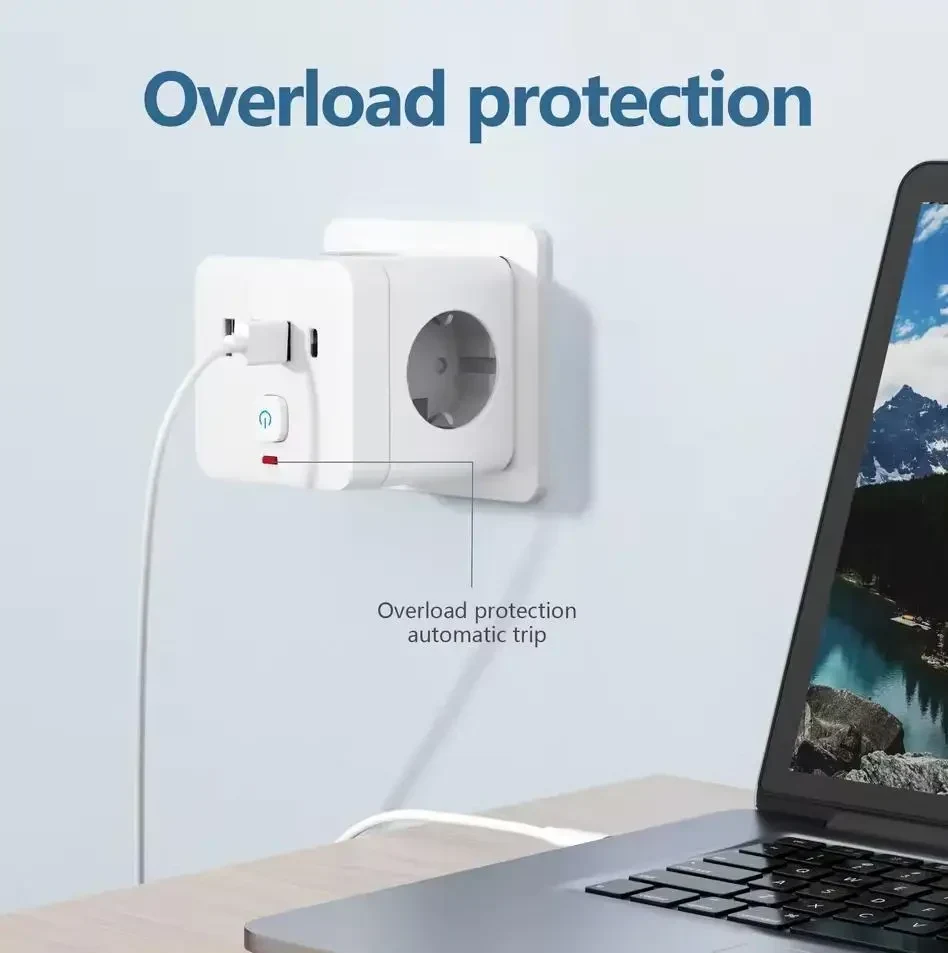 7-в-1 трійник із захистом від перенапруги – 3 розетки, 3 USB, 1 Type-C, настільна зарядна станція з захистом від перевантаження,