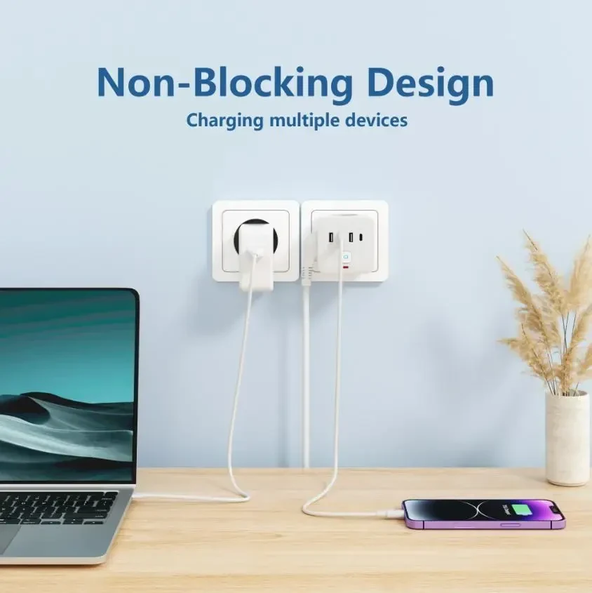 7-в-1 трійник із захистом від перенапруги – 3 розетки, 3 USB, 1 Type-C, настільна зарядна станція з захистом від перевантаження,