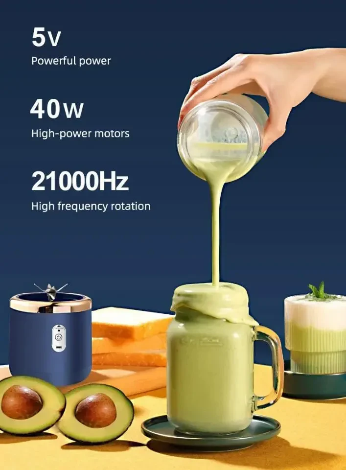 Переносний електричний блендер Portable Blender Bottle Electric для соків, смузі із фруктів, Синій