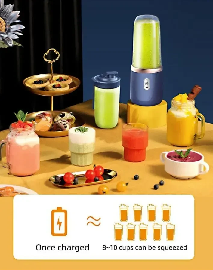 Переносний електричний блендер Portable Blender Bottle Electric для соків, смузі із фруктів, Синій