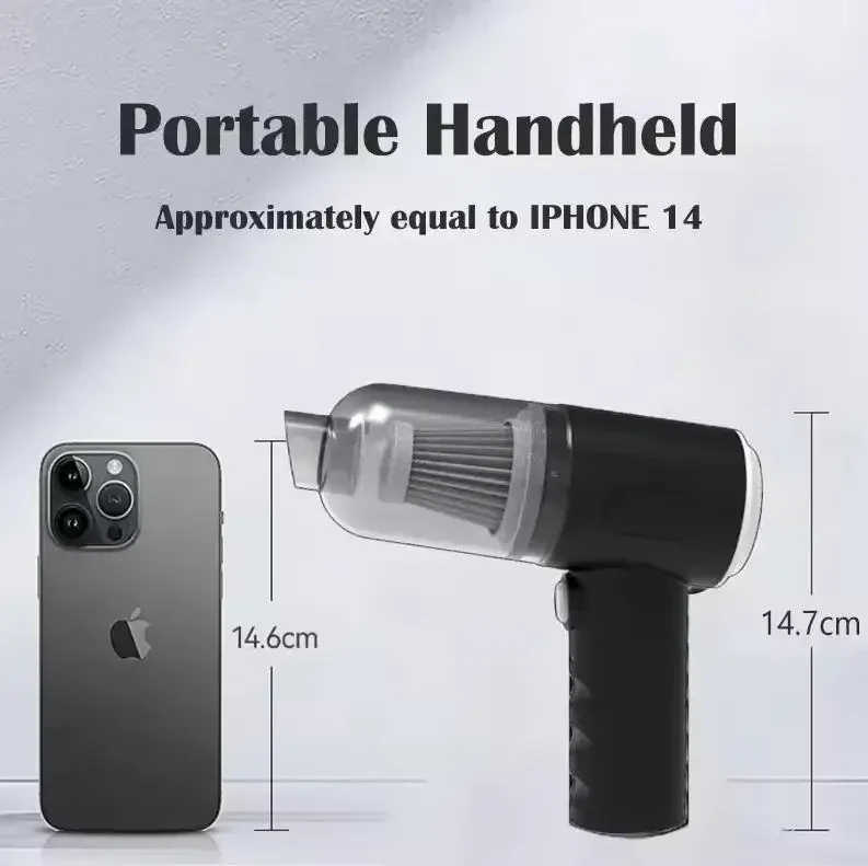 Портативний бездротовий автомобільний міні-пилосос для авто та дому, USB зарядка, Чорний